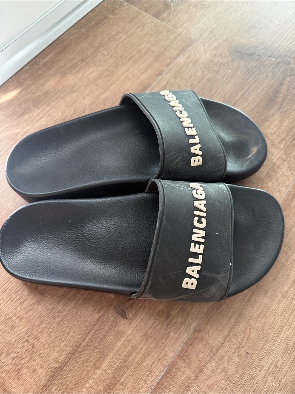 Balenciaga Black Slide Sandals with White Logo